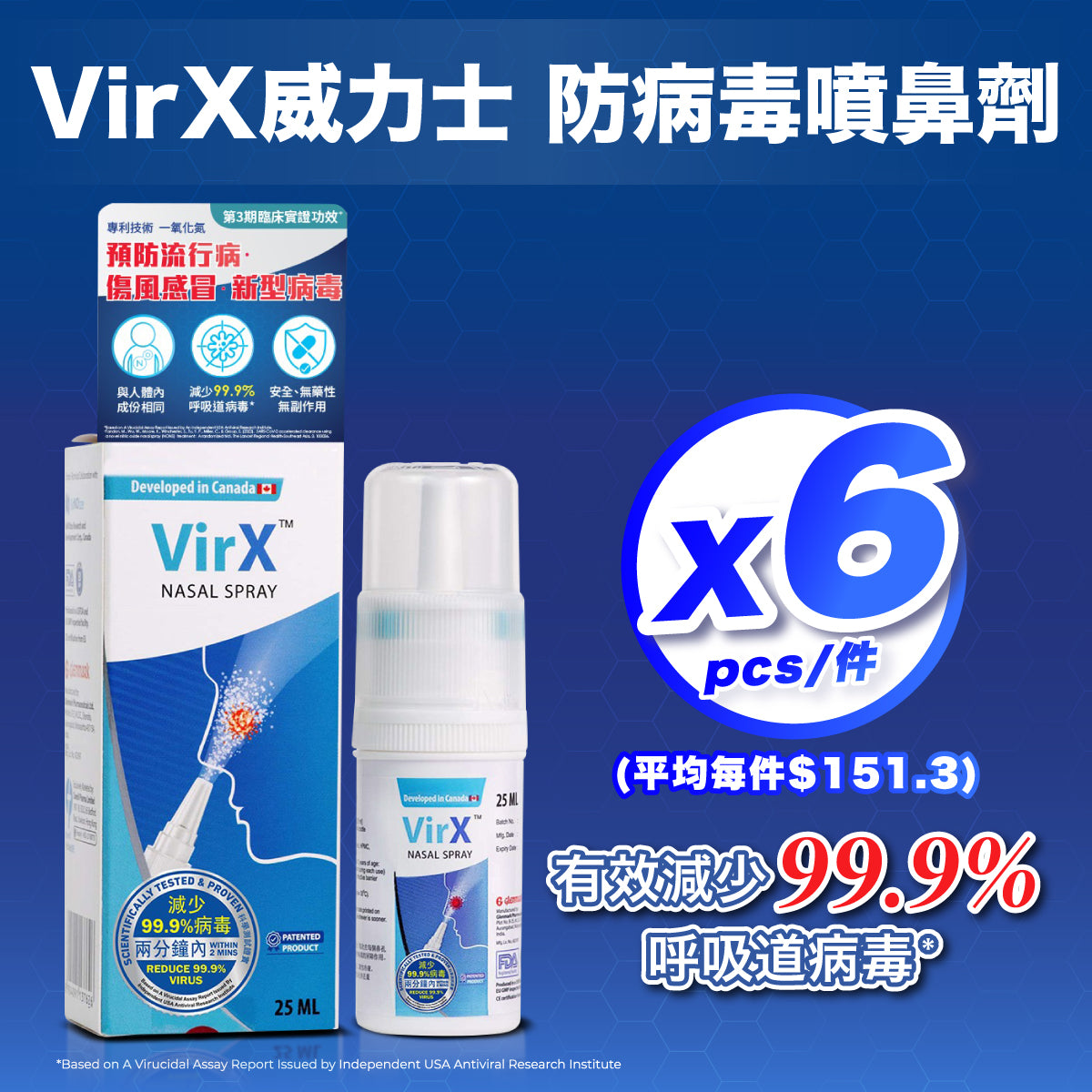 6 件裝 VirX威力士 防病毒噴鼻劑 25毫升
